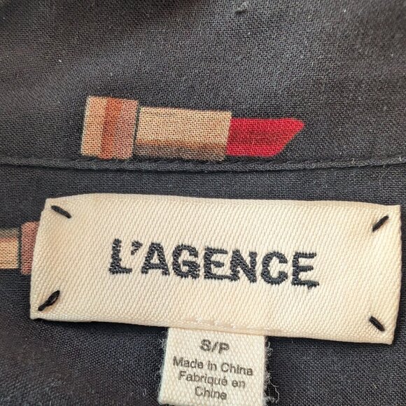 L'AGENCE | Holly Lipstick Print Long Sleeve Button Front Blouse | Small | Black - Picture 5 of 11